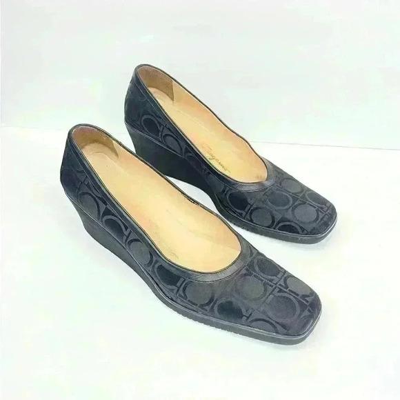 Salvatore Ferragamo women’s Boutique square toe wedges fabric size 8.5B black - Picture 13 of 13